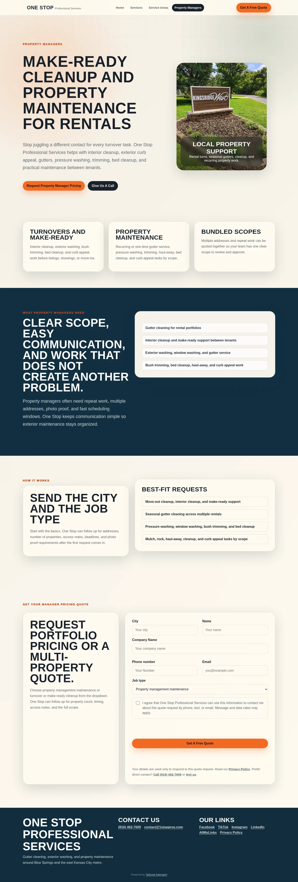 One Stop property-manager page explaining recurring exterior maintenance services