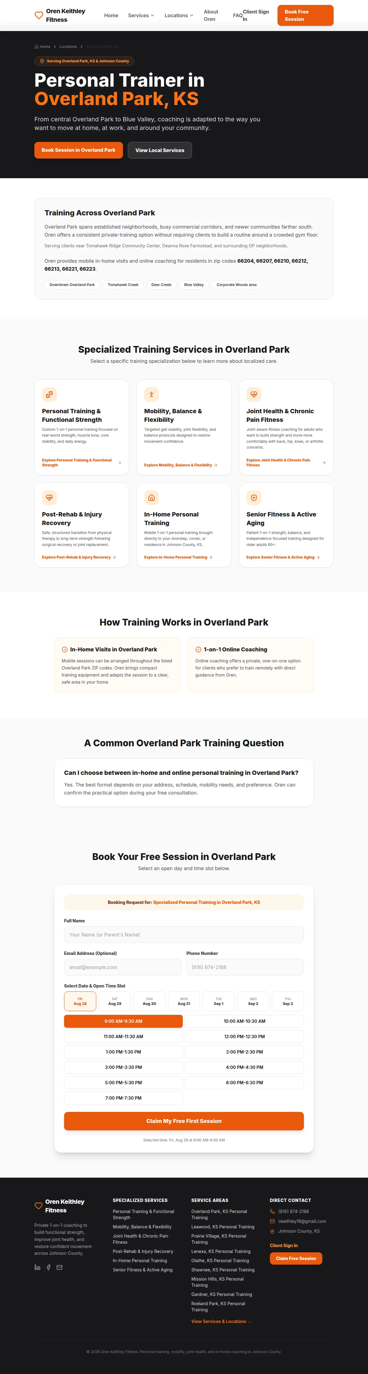 Oren Keithley Fitness Overland Park location page with local service and booking information